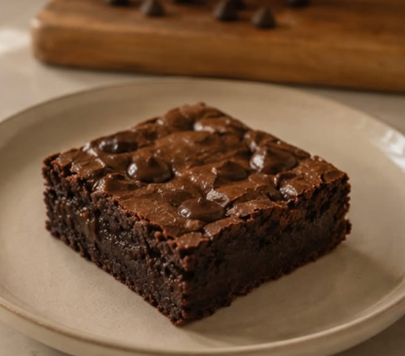 A fudgy chocolate brownie on a plate